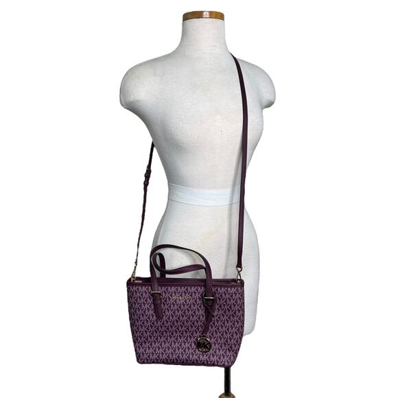 Michael Kors JetSet Travel Logo AOP Zip Top Tote Bag Mulberry Purple Extra Small - Picture 1 of 6